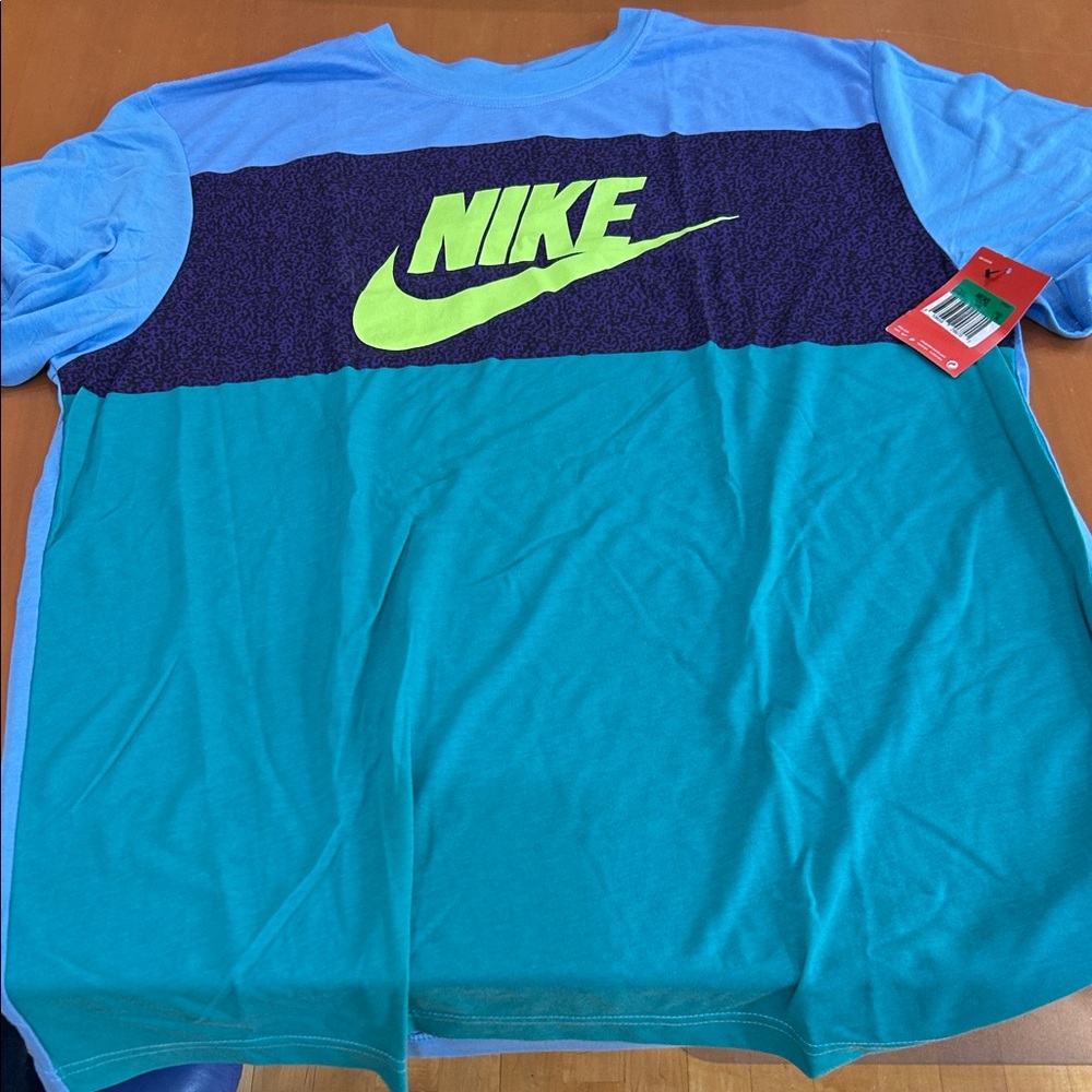 Nike Men’s Colorblock Logo Tee - Teal, Light Blue, Neon Yellow